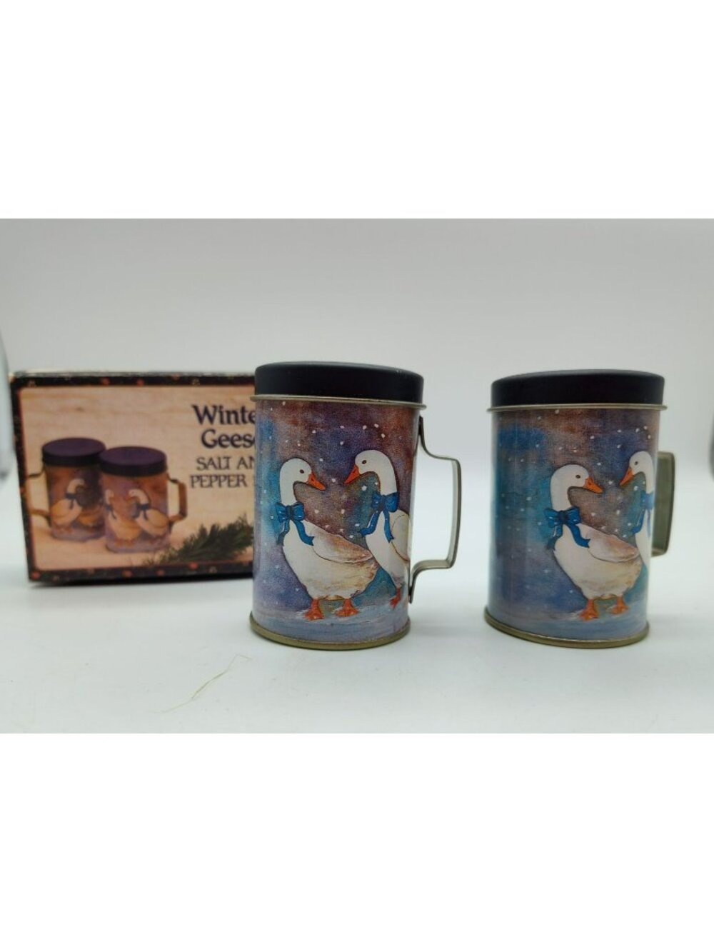 Vintage Winter Geese Salt Pepper Shakers Country Goose Decor w/ Box Farmhouse